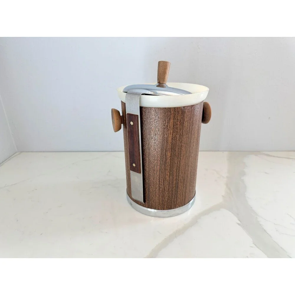 Vintage 1960s Kromex Ice Bucket with Tongs - Marked Made in USA Bar Cart